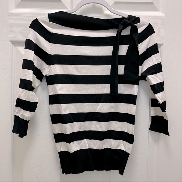 Necessary Objects Black and White 3/4 Sleeve Striped Shirt with Neck Tie - Picture 1 of 5